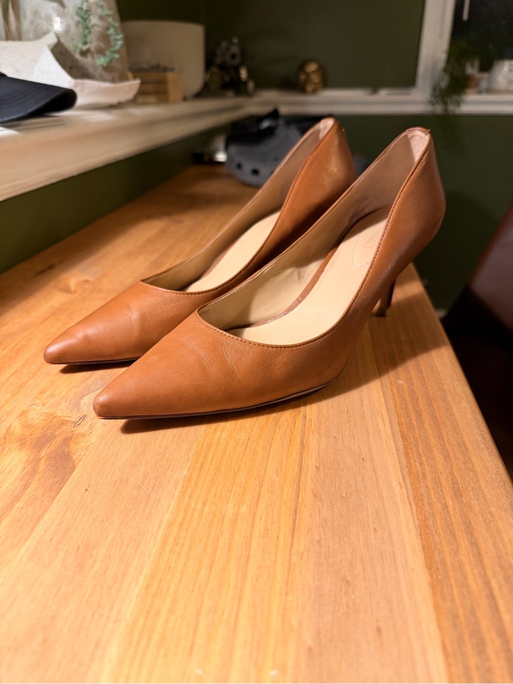 Lauren Ralph Lauren Brown Pointed-Toe Leather Heels